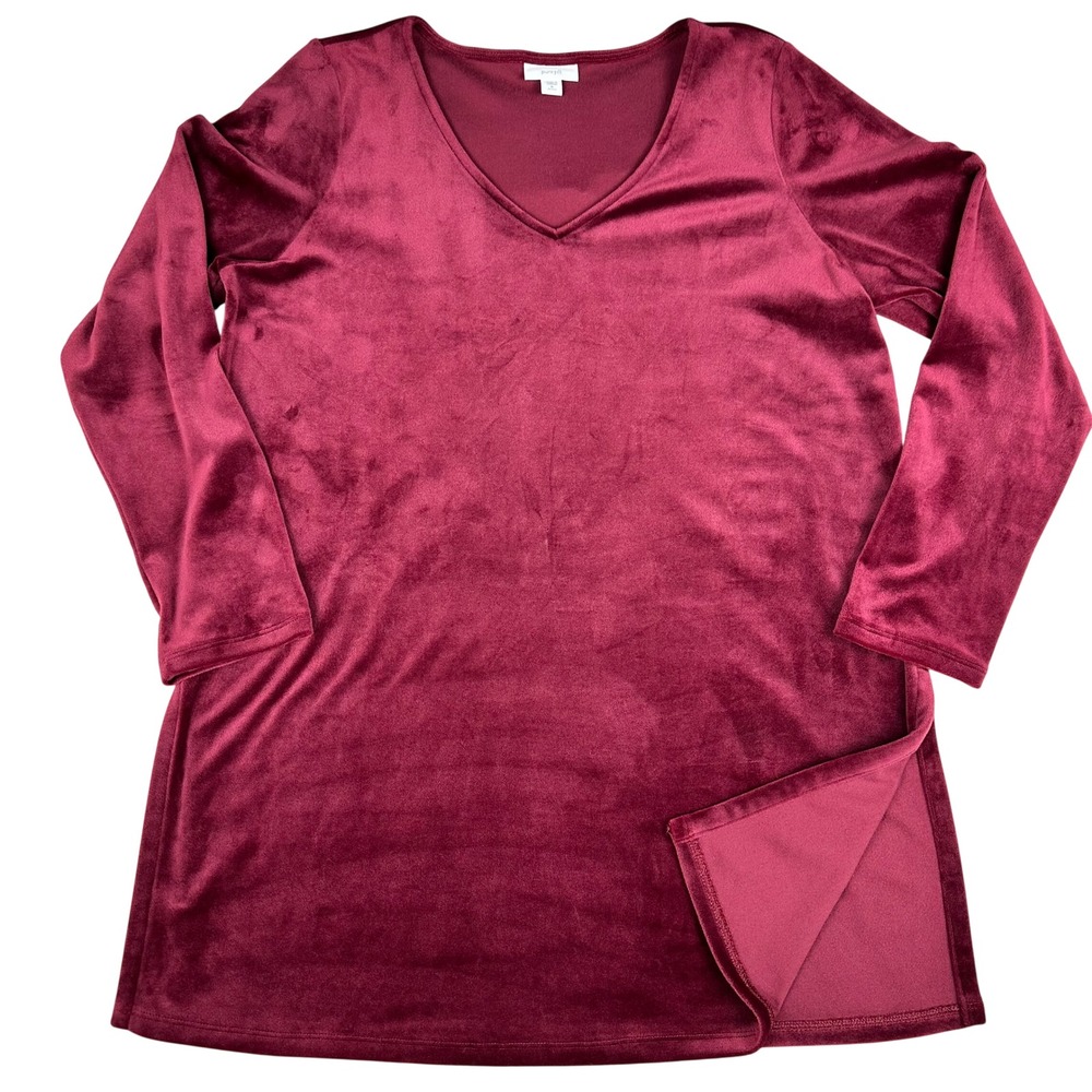 Pure Jill Burgundy Velvet V Neck Long Sleeve Tunic Top Petite‎ M